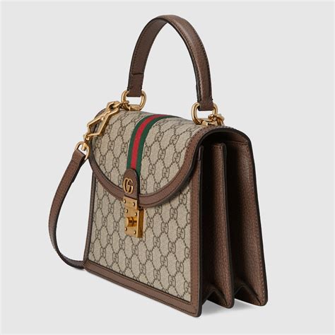 Ophidia GG mini top handle bag in beige and ebony GG 